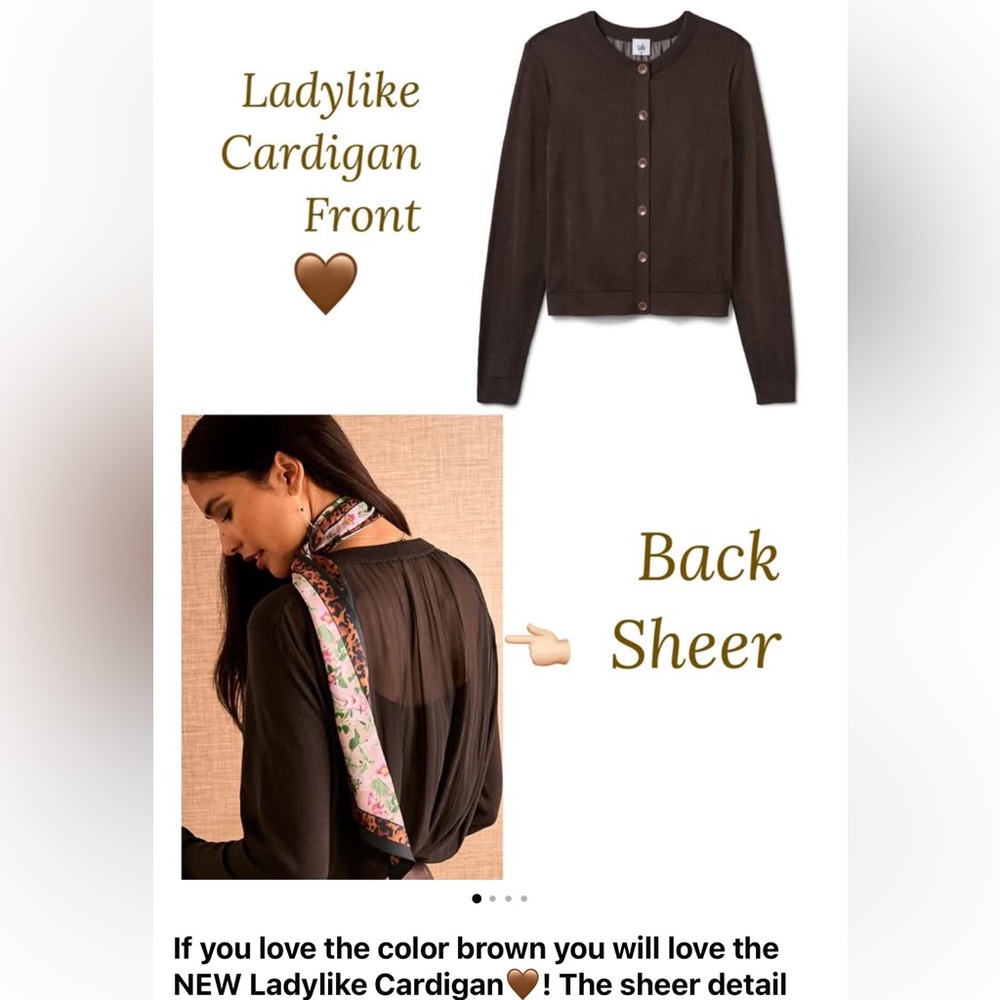 CAbi Ladylike Brown Sheer Back Cardigan